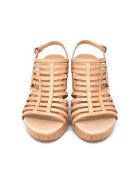 Franco Sarto Sombre Wedge Sandals Tan Leather Strappy Cage Cork Heel 7M Beach